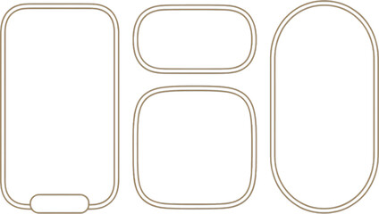 Set of Four Rounded Rectangular Frames with Double Outline borders oval