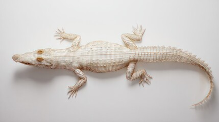 Naklejka premium Albino alligator, flat on a seamless white background, top view