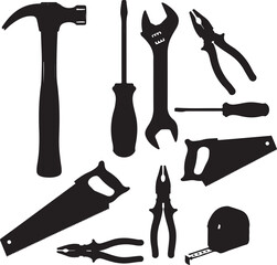 Silhouette of Tools A Black and White Composition of Essential Instruments for Building and Repairing Various Projects