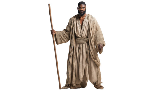 Amos full body PNG on transparent background. Biblical prophet Amos in simple robe, bare feet, humble stance, symbol of faith, truth, and divine calling from the Old Testament.