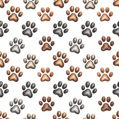 Obraz premium Cat Paw Seamless Pattern – Cute Pet Paw Print Digital Paper with Kittens, Dogs, and Animal Footprint Background for Scrapbooking & Crafts