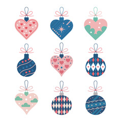 Collection of Nine Decorative Heart Shaped Christmas Ornaments with Unique Patterns	