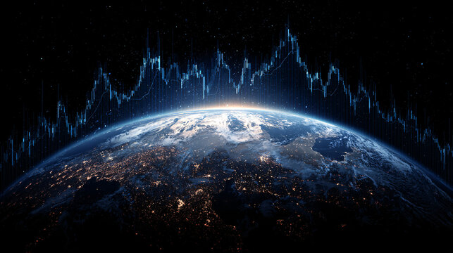Global economic and investment trends are shown through stock market statistics graphs. Ai generate.