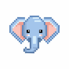 Fototapeta premium Cute Elephant Head Pixel Art Icon, 8-Bit Animal Face