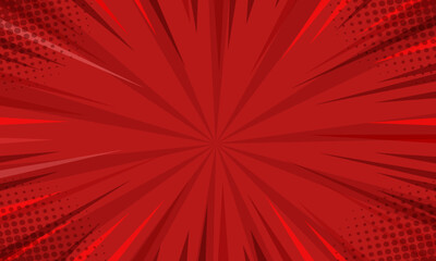 Red comic sunburst effect background with halftone. pop art comic-style vector background. Suitable for templates, sale banners, events, ads, web and pages