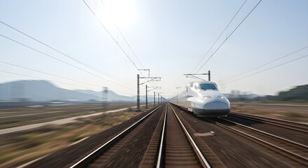 Fototapeta premium High-speed bullet train passing through landscape