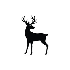 Deer silhouette isolated on white background. Wild animal vector illustration for nature and hunting design.
