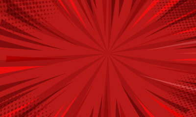 Red comic sunburst effect background with halftone. pop art comic-style vector background. Suitable for templates, sale banners, events, ads, web and pages