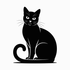 Stylized black cat silhouette sitting with curled tail