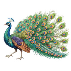 Obraz premium A vibrant peacock with its tail feathers fully displayed against a black background in a full shot view created with generated ai