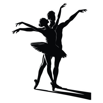 Elegant ballet dancers performing a pas de deux silhouette