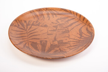 Beautiful ceramic pot placed on a white background, selective focus.
