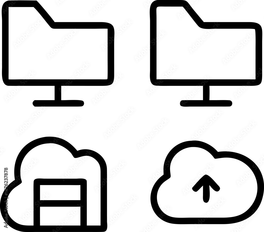 Poster cloud services storage icons for modern data management and secure file sharing solutions, originall