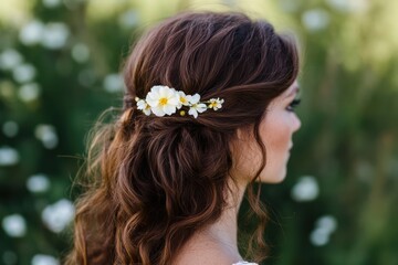 Naklejka premium Woman with long brown hair and flower