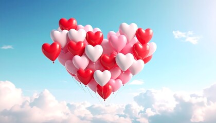 Heart-shaped balloons in a sky