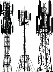 group with black three antenna towers on white