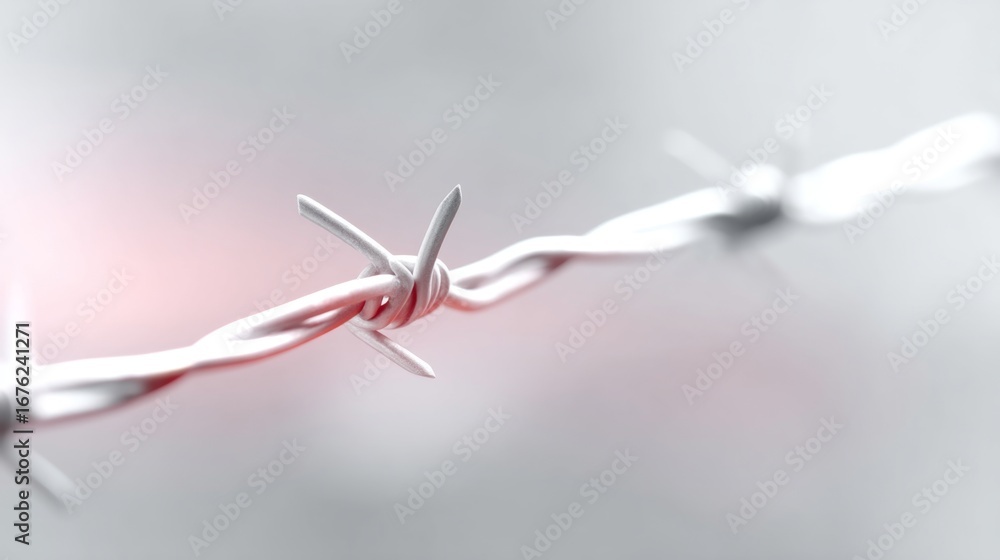Poster close-up of barbed wire highlighting its sharp edges and intricate details. a minimalist style that 