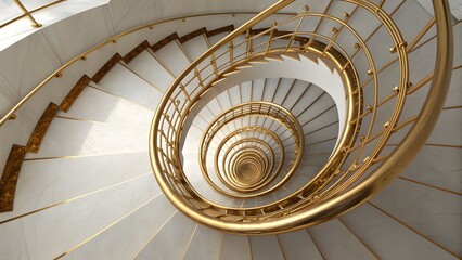Fototapeta premium Golden Staircase in the Old Building.Description: A striking golden spiral with clean geometry, symbolizing infinity and elegance.