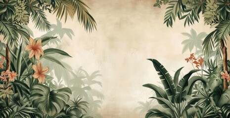 Elegant tropical foliage with vibrant flowers.