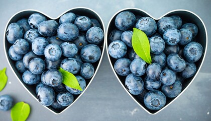 Heart-shaped bowls filled with blueberries