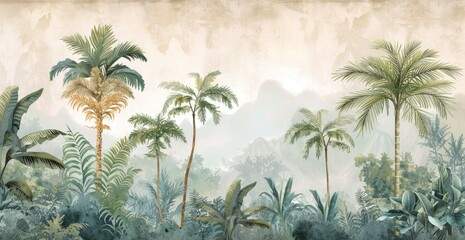 Serene tropical landscape with lush palm trees