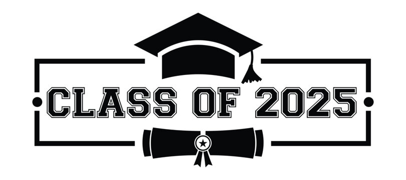 Graduation cap and diploma emblem celebrating the class of 2025 academic achievement and future success