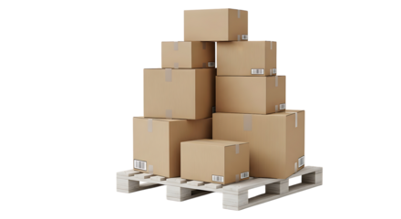 Stack of cardboard boxes on pallet ready for delivery, perfect for showcasing logistics, shipping, or warehousing in supply chain management
