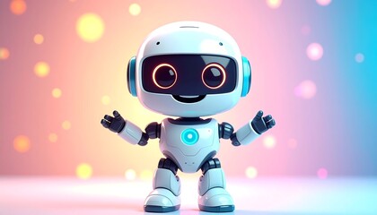 Cute robot posing in bokeh background
