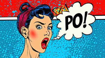 Vibrant Pop Art Woman Shouting with Speech Bubble, Retro Comic Style Illustration