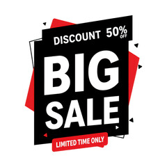 Naklejka premium Big sale discount 50% off limited time only advertising graphic with bold white text transparent background