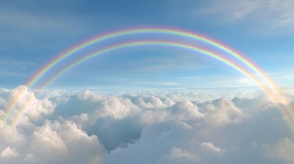 Double rainbow over fluffy clouds, sky landscape, nature background, weather phenomenon, colorful arc, hope