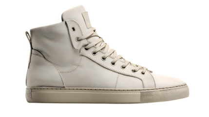 Illustration of stylish white leather sneaker isolated on transparent background, a perfect blend of fashion and comfort, ideal for casual wear, sports, and modern lifestyle