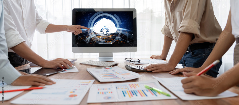 Poster cloud computing software for brisk remote work and personal data storage