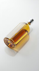 Fototapeta premium High-Angle View of Unlabeled Cachaça Bottle on White Minimalist Background
