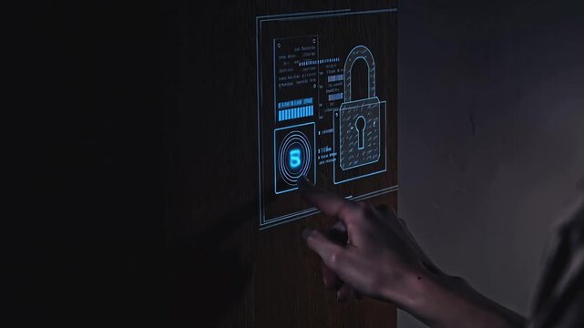 Turning On Hologram Padlock Button Lock Key Interface Data Security Secure Computer Control Digital Technology