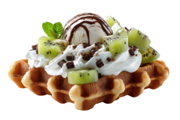Fresh homemade waffle isolated on transparent or white background, png