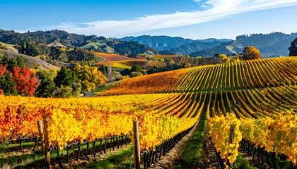 Fototapeta premium Autumn vineyard landscape (1)