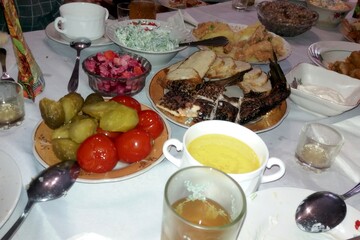 Festive Table Filled With Traditional Dishes During a Cultural Celebration