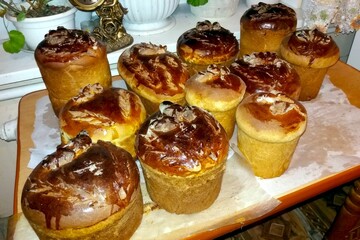 Ukrainian Easter Cakes Displayed on a Table Showcasing Traditional Festive Baking