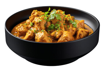 Delicious chicken curry in a bowl isolated on transparent or white background, png