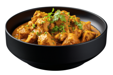 Delicious chicken curry in a bowl isolated on transparent or white background, png