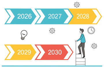 5 Steps Business infographic timeline year arrow design template. Business milestone and strategy presentation.Vector illustration.