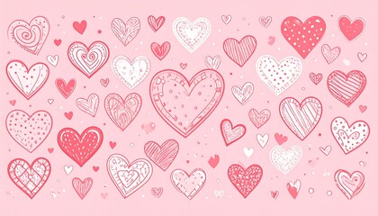 Heart-shaped doodle pattern on light pink