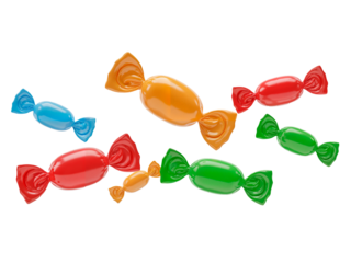 Colorful assorted candies in various shapes and sizes on white background  
