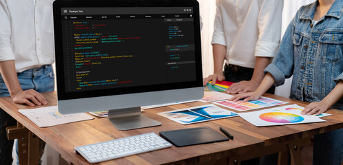 Software development programming on computer screen for brisk application and program coding