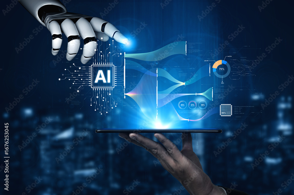 Aufkleber ai brain processes big data with generative ai, llms, and machine learning to support business decis