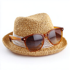 Stylish Straw Hat with Lace Band and Brown Sunglasses
