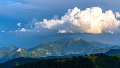 Majestic mountain range under dramatic clouds