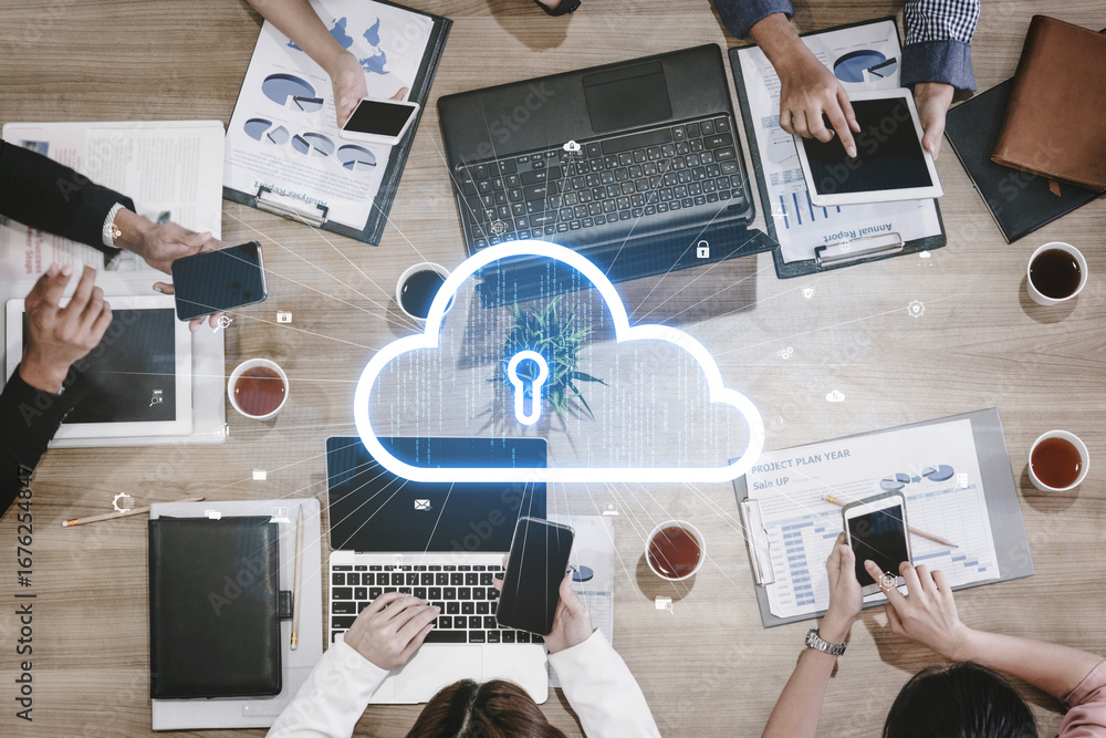 Poster cloud computing enables digital growth with secure data storage, scalable infrastructure, and strate