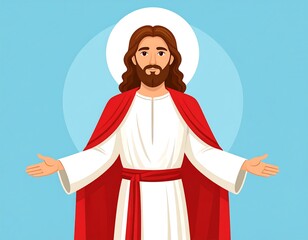 Jesus Christ, welcoming pose, cartoon style